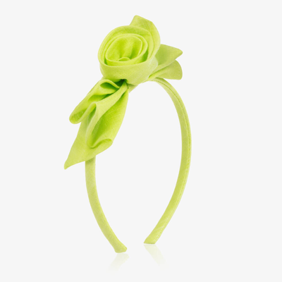 Balloon Chic Kids' Girls Green Floral Bow Linen Hairband