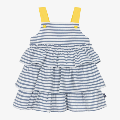 Tutto Piccolo Kids' Girls Blue Stripe Cotton Dress