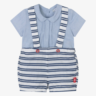 Tutto Piccolo Babies' Boys Blue Striped Cotton Shorts Set