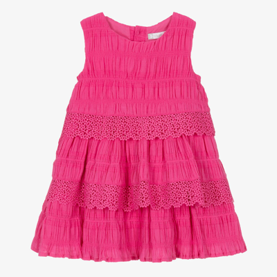 Tutto Piccolo Kids' Girls Fuchsia Pink Shirred Cotton Dress