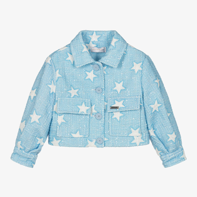 Monnalisa Kids' Girls Blue Tweed Sequin Stars Jacket