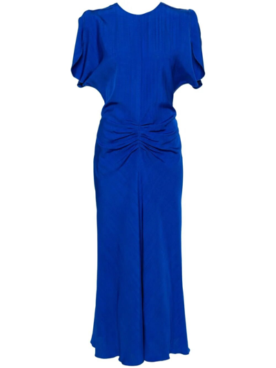 Victoria Beckham Gathered-waist Midi Dress In Blue