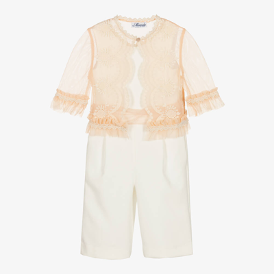 Miranda Kids' Girls White & Pink Jumpsuit Set In Ivory