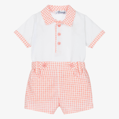 Miranda Babies' Boys White & Pink Cotton Shorts Set