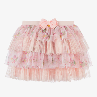 Angel's Face Teen Girls Pink Floral Tulle Skirt