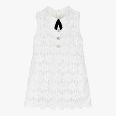 SELF-PORTRAIT GIRLS WHITE SEQUINNED GUIPURE LACE DRESS