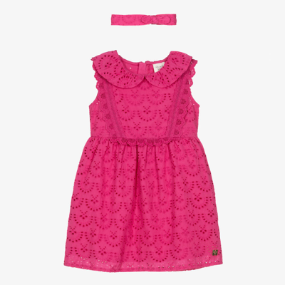 Carrèment Beau Kids' Girls Pink Broderie Anglaise Cotton Dress