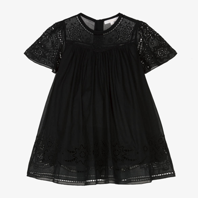 CHLOÉ GIRLS BLACK CUTWORK COTTON DRESS