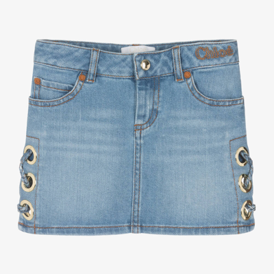 Chloé Kids' Girls Blue Denim Eyelet Skirt