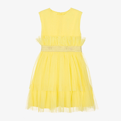 Karl Lagerfeld Kids Girls Yellow Pleated Tulle Dress