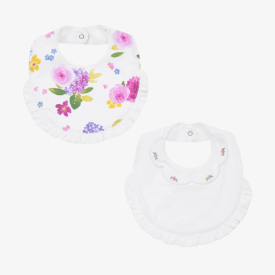 Mayoral Newborn Babies' Girls Ivory Floral Cotton Bibs (2 Pack) In Multi