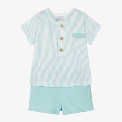 Babidu Babies' Boys Blue Striped Cotton Shorts Set