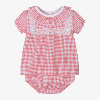 Babidu Babies' Girls Pink Cotton Checked Shorts Set