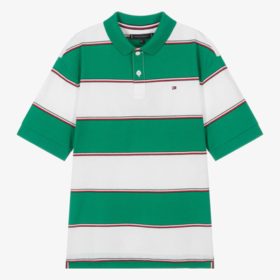 Tommy Hilfiger Teen Boys Green Striped Cotton Polo Shirt