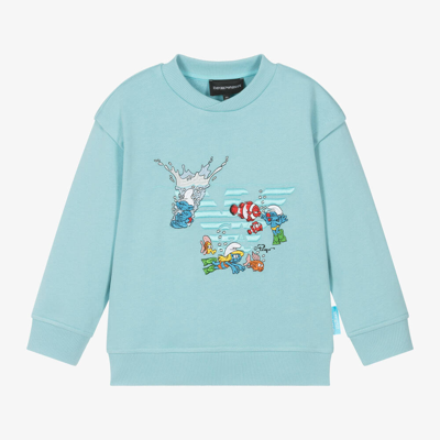 Emporio Armani Kids' X Smurfs 棉卫衣 In Blue