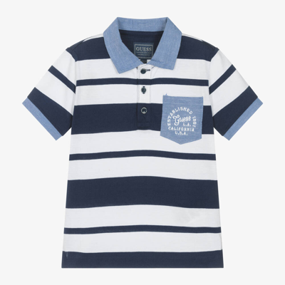Guess Kids' Boys Navy Blue Striped Cotton Polo Shirt