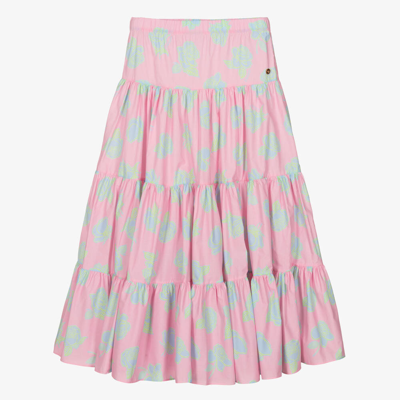 Versace Teen Girls Pink Rose Tiered Maxi Skirt