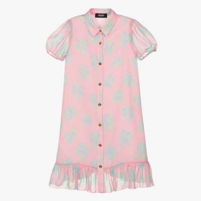 Versace Teen Girls Pink Rose Silk Dress