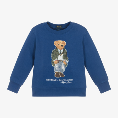 Ralph Lauren Kids' Boys Blue Polo Bear Cotton Sweatshirt
