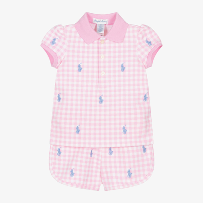 Ralph Lauren Baby Girls Pink Gingham Cotton Shorts Set