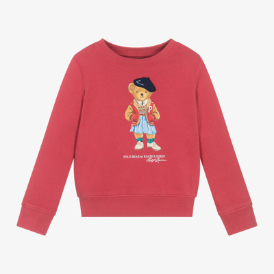 Ralph Lauren Kids' Girls Red Polo Bear Cotton Sweatshirt