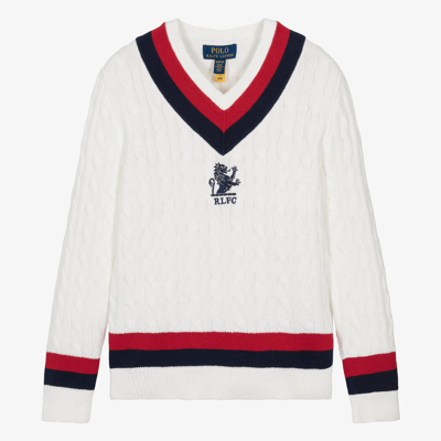 Ralph Lauren Kids' Embroidered Cable-knit Jumper In White