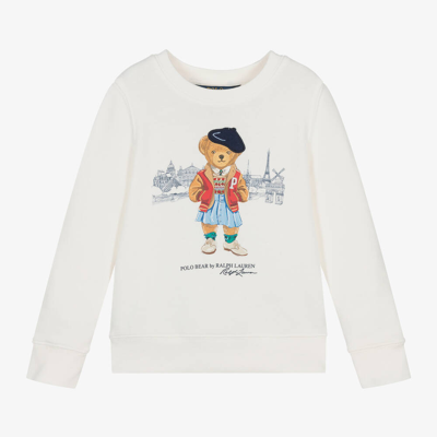 Ralph Lauren Kids' Girls Ivory Parisian Polo Bear Sweatshirt In White
