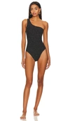 Hunza G Nancy One-shoulder Crinkle One-piece Swimsuit In Black & Gold Lurex