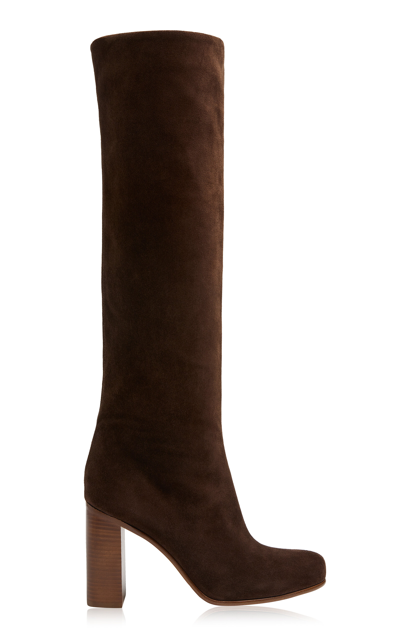 Khaite Willow Knee-high Suede Leather Boots In Dark Brown