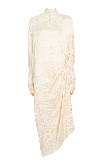 Khaite Bexley Asymmetric Satin Midi Dress In Off-white