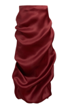 Khaite Olula Draped Silk-gazar Midi Skirt In Burgundy