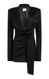 Khaite Willow Belted Satin Jacket In Black
