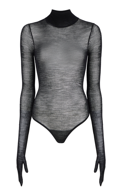 Khaite Fena Diamond-lace Bodysuit In Grey