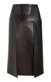 KHAITE KIDD PLEATED LEATHER MIDI SKIRT