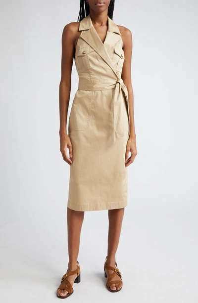 Veronica Beard Kitana Halter Wrap Dress In Pebble Khaki