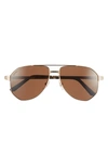 Cartier Men's Ct0461sm Metal Aviator Sunglasses In 004 Smooth And Br