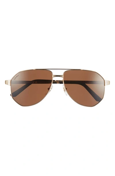 Cartier Men's Ct0461sm Metal Aviator Sunglasses In Gold 2