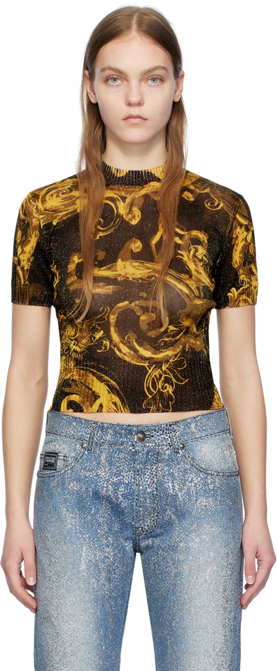Versace Jeans Couture Black Graphic T-shirt In Eg89 Black/gold