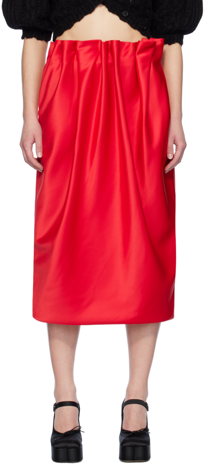 Simone Rocha Pleated Satin Pencil Skirt In Red