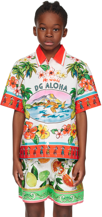 Dolce & Gabbana Kids' Boys Red Hawaiian Cotton Shirt In Ha4zf Hawai 4