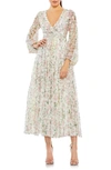 MAC DUGGAL SEQUIN FLORAL LONG SLEEVE COCKTAIL MIDI DRESS