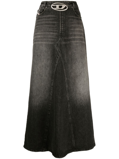 DIESEL BLACK DE-PAGO DENIM MAXI SKIRT - WOMEN'S - COTTON/HEMP