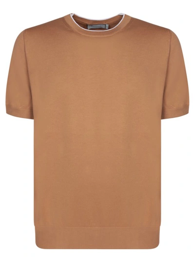 Canali Crew-neck Cotton T-shirt In Neutrals