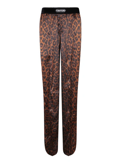 Tom Ford Animal-print Silk Trousers In Brown