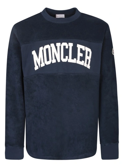 Moncler Branded Cotton Sweatshirt In Navy