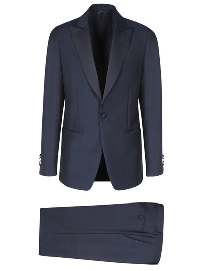 Lardini Blue Single-breasted Suit With Peak Revers In Wool Man