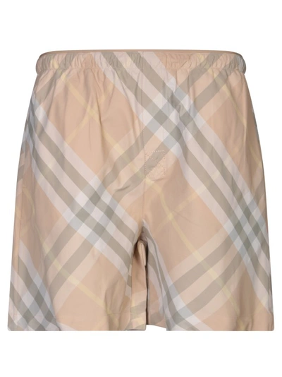 Burberry Check Motif Yellow Swimsuit In Beige
