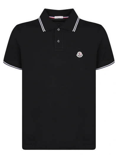 Moncler Contrast Trimmed Cotton Polo Shirt In Black