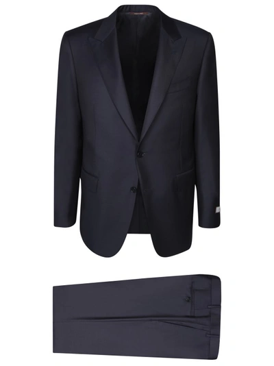 Canali Blue Wool Suit In Black