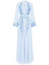 Saiid Kobeisy Floral-embroidered Beaded Kaftan Dress In Blue